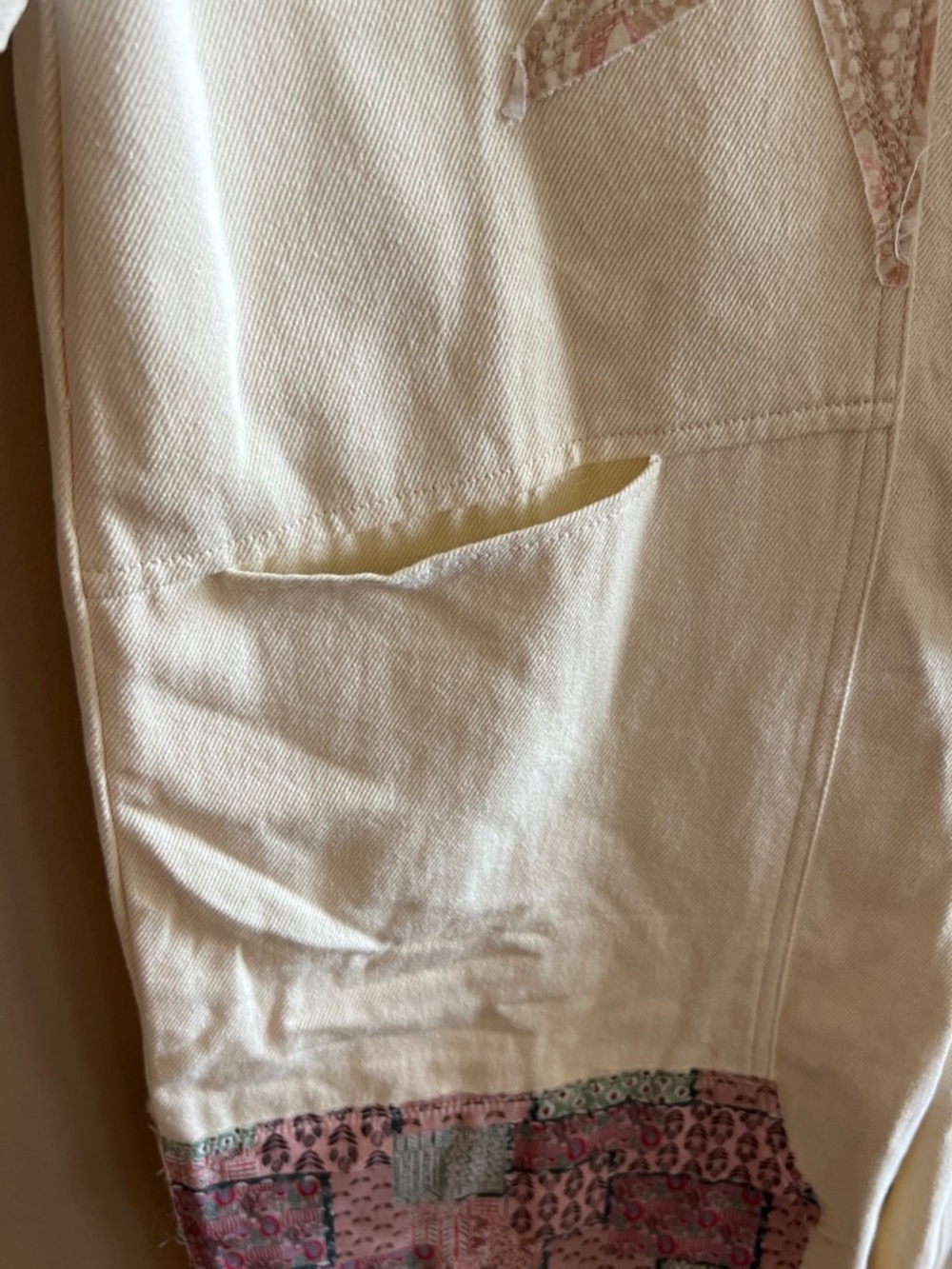 Maddy J Boutique Cream Jumpsuit/Overalls with Quilt style Patchwork - Picture 7 of 12